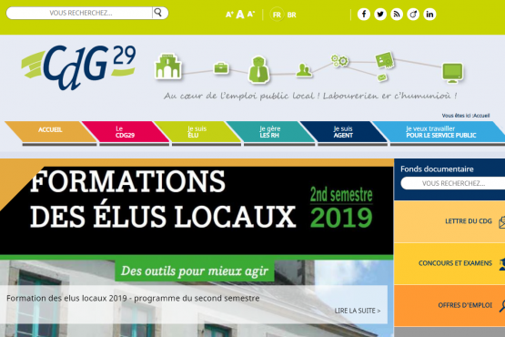 Haut de la page d'accueil du site cdg29.fr, maintenance de site Drupal réalisé à Sainte-Pazanne, Pays de Retz, près de Nantes, Loire Atlantique